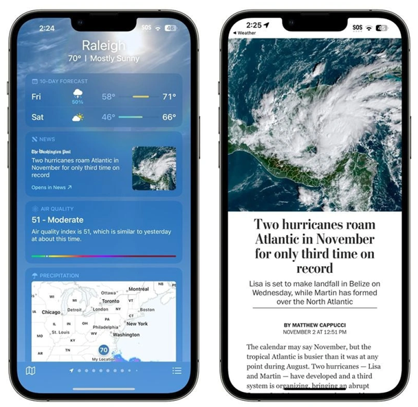 西工苹果14维修分享iPhone 14手机如何看天气时顺带看新闻 