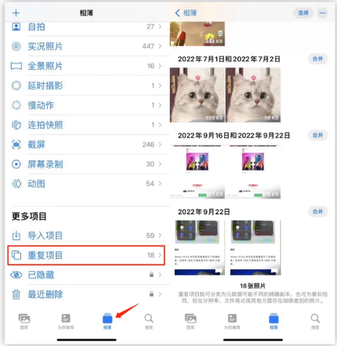 西工苹果手机维修分享iOS 16 中相册重复项目功能使用方法 
